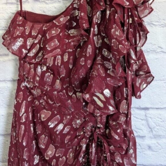 Veronica Beard Leighton Dress 4 Red Silver Metallic Leopard Print Midi Cocktail - Picture 5 of 8